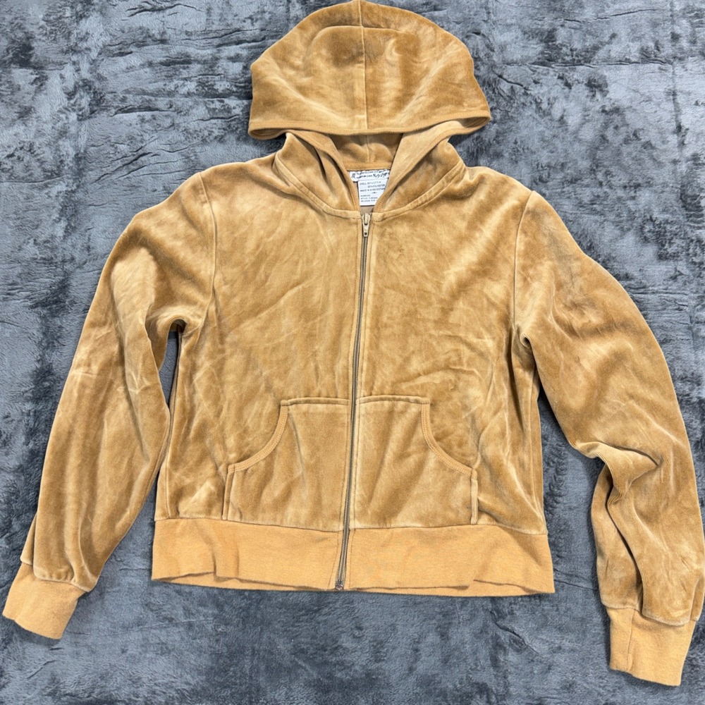 Self Esteem Velour Zip Up Hoodie Women Medium Tan